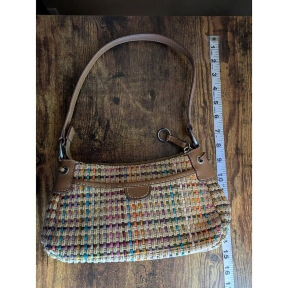 Fossil Woven Jute Shoulder Bag Purse Tan Multicolor Straw Basket Weave Leather - Picture 11 of 12